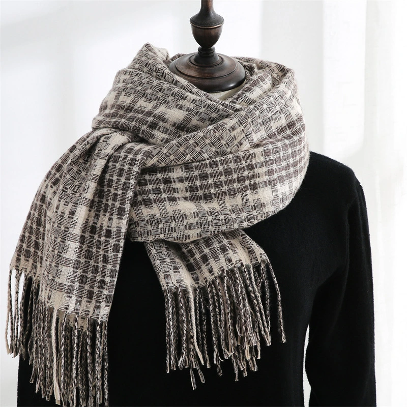 Winter Cashmere Warm Printed Plaid Japanese and Korean Sweet Shawl MID-Length Lady Scarf