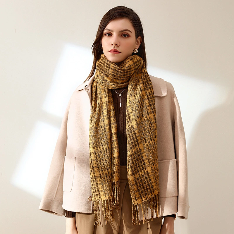 Winter Cashmere Warm Printed Plaid Japanese and Korean Sweet Shawl MID-Length Lady Scarf