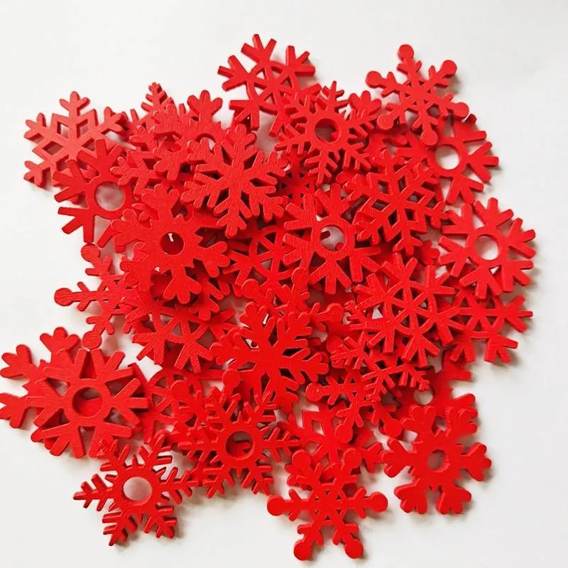 Wooden Crafts White Red Snowflake Christmas Series Wood Chips
