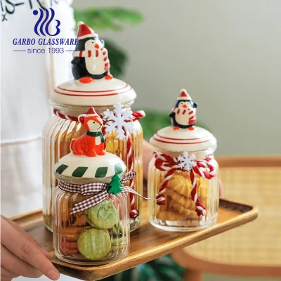 Christmas Series Cute Lid and Gift Jar Decors Glass Storage Jar Candy Chocolate Jars Food Glassware Lovely Kitchenware