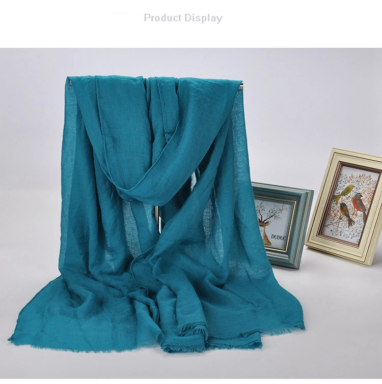 Wholesale Muslim Women Solid Color Shawl Cotton Crinkle Hijab Female Head Scarf