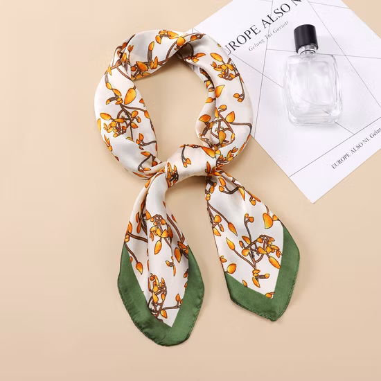 Young Women Fashion 60*60cm Square Silk DOT Print Plain Color Twill Chiffon Satin Lady Scarf