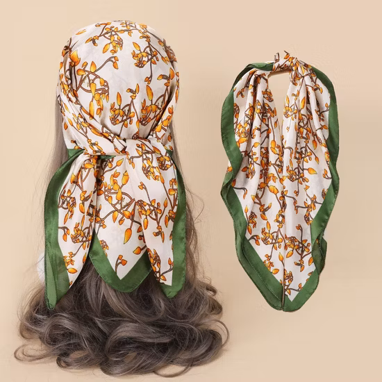 Young Women Fashion 60*60cm Square Silk DOT Print Plain Color Twill Chiffon Satin Lady Scarf