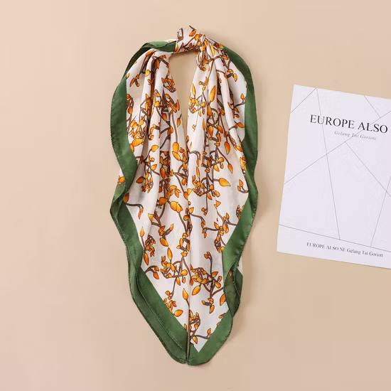 Young Women Fashion 60*60cm Square Silk DOT Print Plain Color Twill Chiffon Satin Lady Scarf