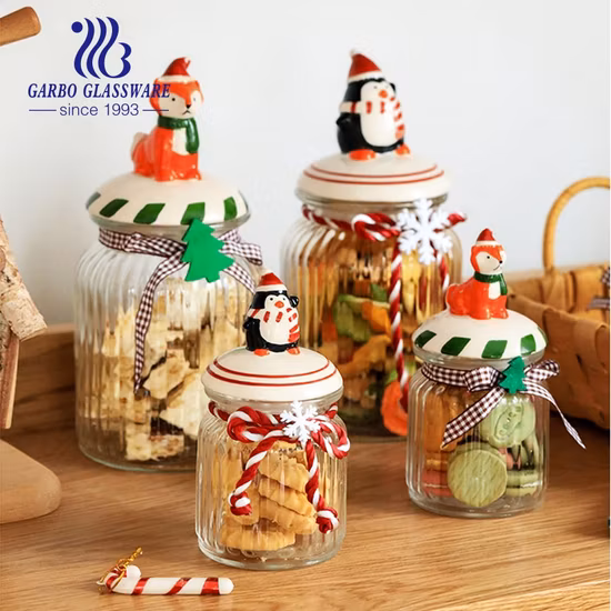 Christmas Series Cute Lid and Gift Jar Decors Glass Storage Jar Candy Chocolate Jars Food Glassware Lovely Kitchenware