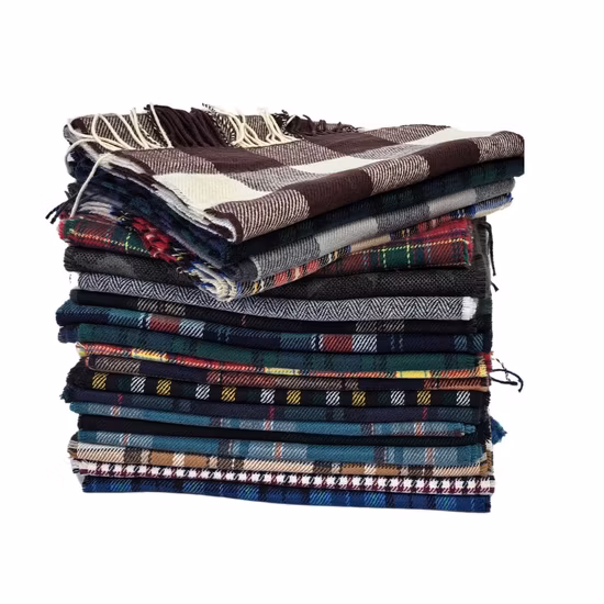 Factory Selling Popular Women Men Polyester Plaid Winter Warm Long Scarf for Custom Logo