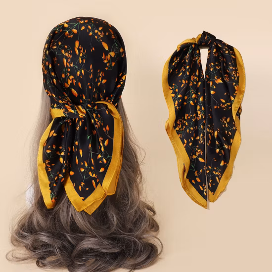 Young Women Fashion 60*60cm Square Silk DOT Print Plain Color Twill Chiffon Satin Lady Scarf